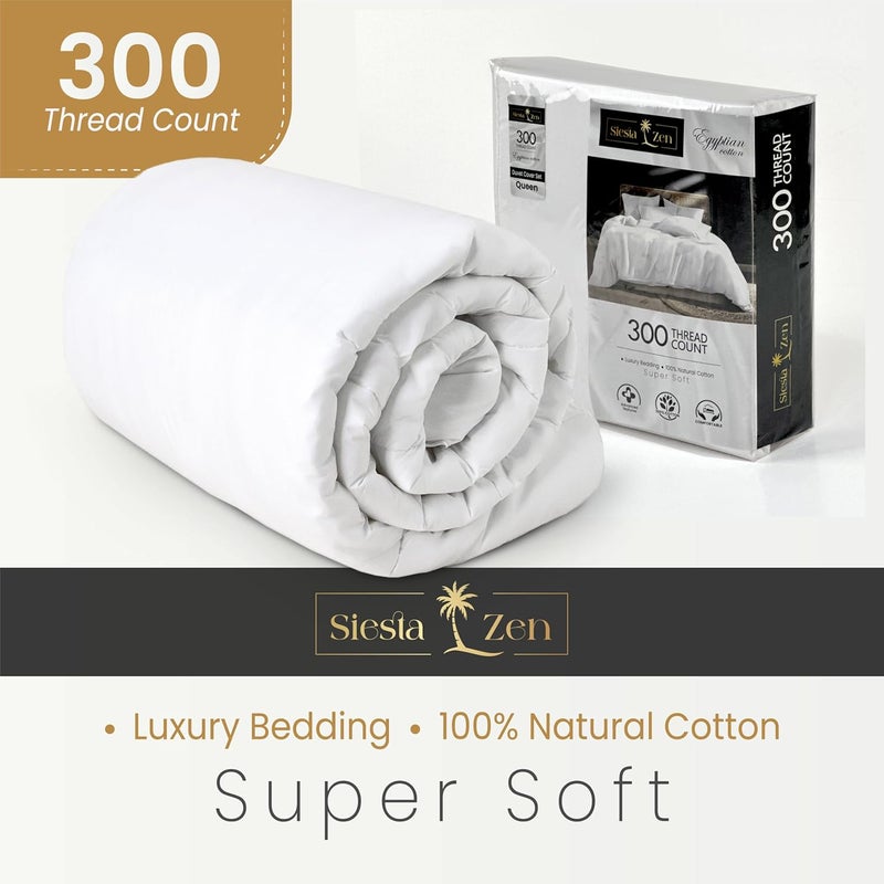 Siesta Zen مجموعة أغطية لحاف سييستا زين الفاخرة 100% قطن مصري بحجم كينغ مع 2 غطاء وسادة - 300TC نسج بيركال، أبيض - Image 2